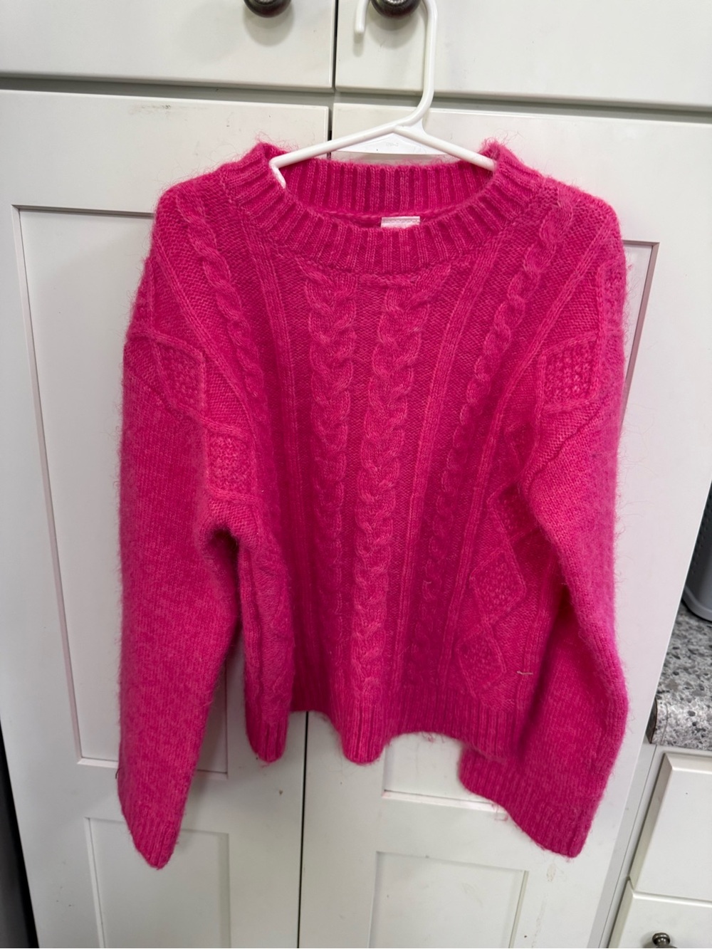 fabkids Hot Pink Cable-Knit Crewneck Sweater